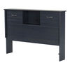 Ulysses Bookcase Headboard with Storage and Sliding Doors- Blueberry