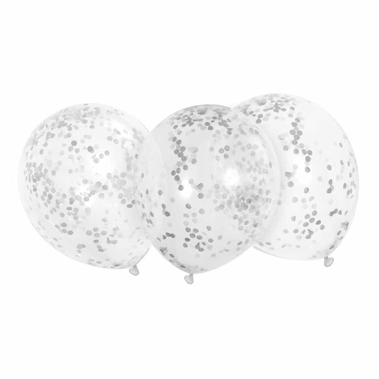 6 Ballons De Latex Transparents Avec Confettis D`Argent 12 ``- Pré-Remplis