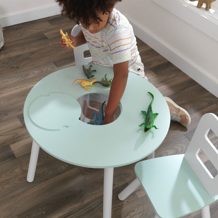 Ensemble table de rangement ronde + chaise - Menthe