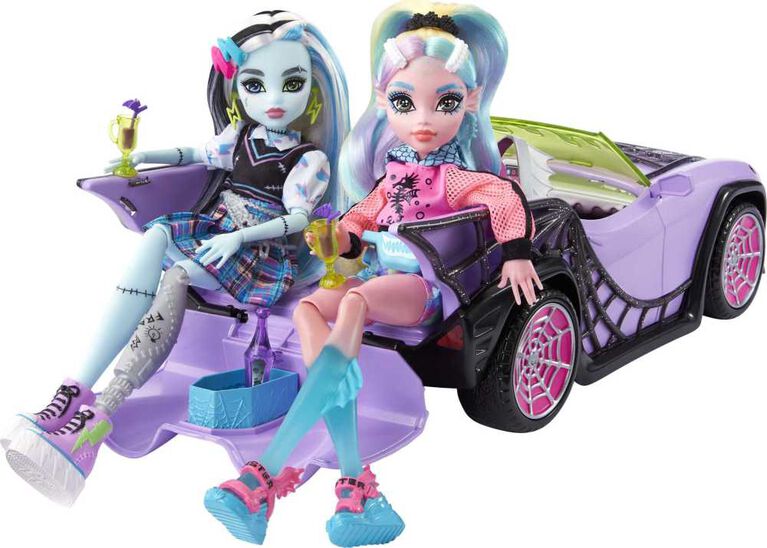 Monster High Toy Car, Ghoul Mobile with Pet and Cooler Accessories