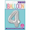 Silver Number 4 Shaped Foil Balloon 34"