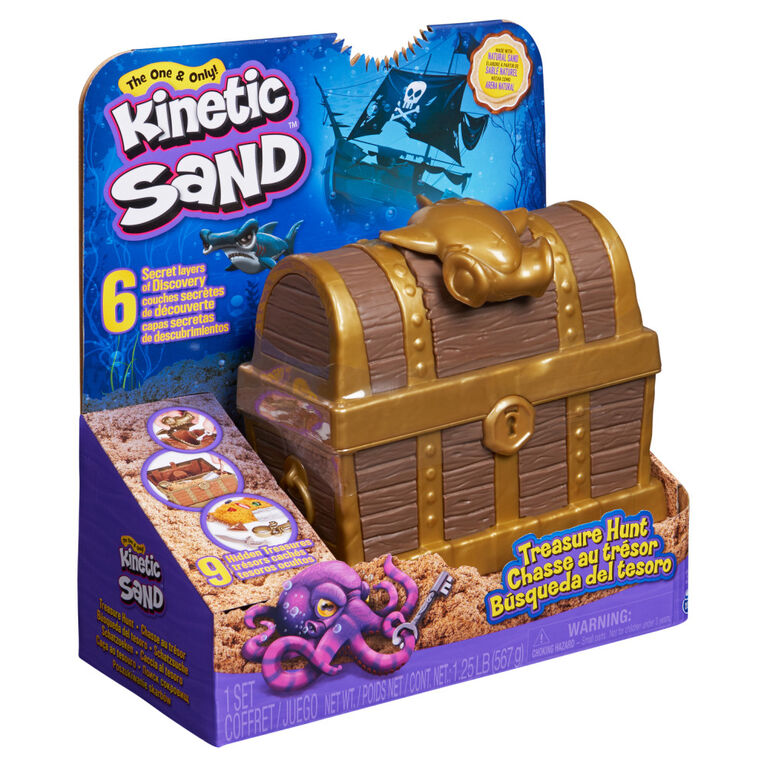 Kinetic Sand, ensemble de jeu de chasse au trésor avec 9 révélations surprises, 1,25 lb de sable de jeu brun et or chatoyant rare