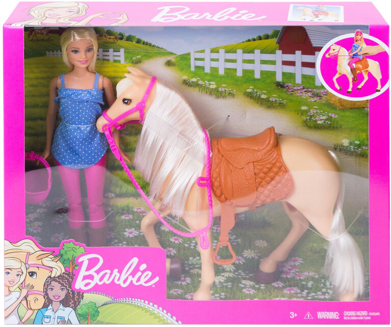Barbie Famille poupée aux genoux articulés et son Cheval blanc