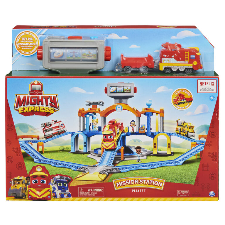 Mighty Express, Mission Station Playset with Exclusive Freight Nate Toy Train, Lights and Sounds