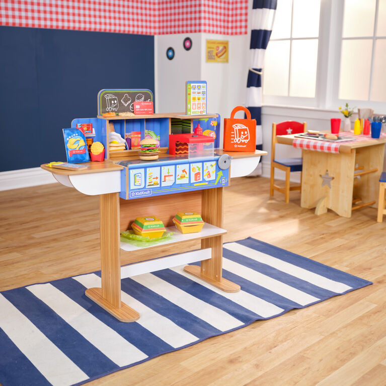 KidKraft Ensemble de jeu Magasin d'alimentation avec restaurant et service de livraison en bois 2 en 1 comprenant plus de 25 accessoires