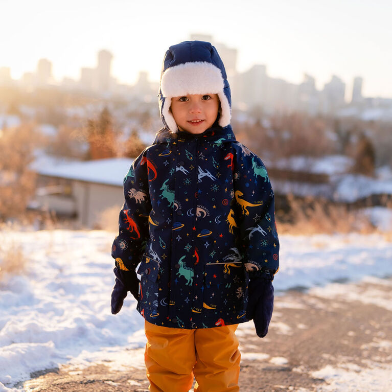 Kids Fleece Lined Rain Jackets  | Space Dinos - 2T (2-3Y)