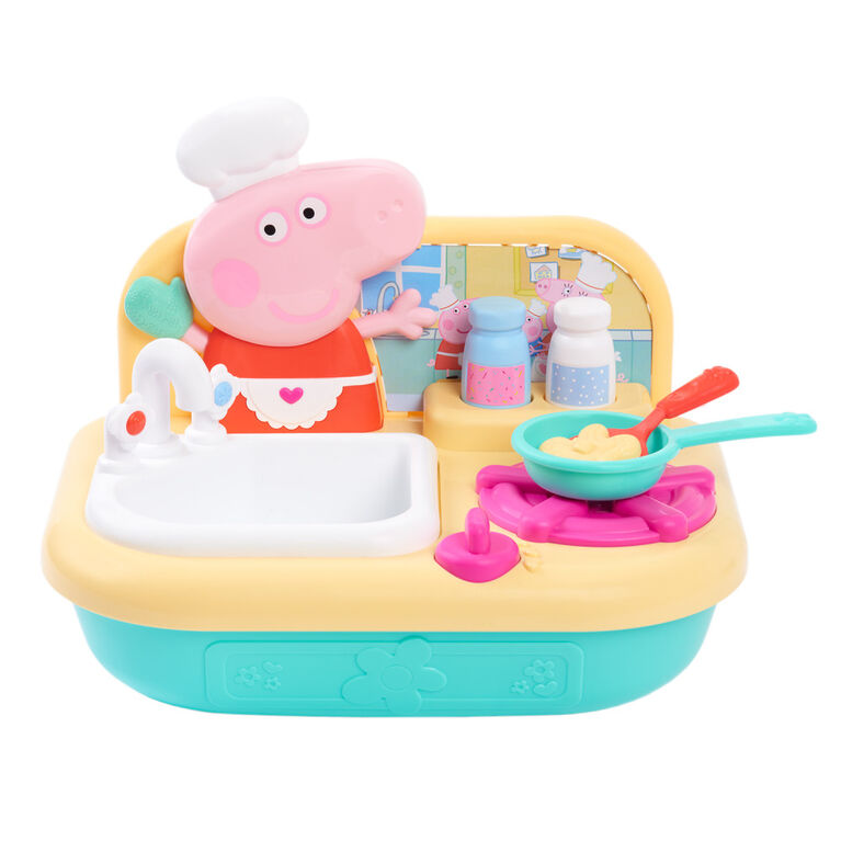 Cuisine à Plateau Divertissante de Peppa Pig avec Sons Réalistes, Inclut des Aliments, une Poêle et une Spatule pour Jouer