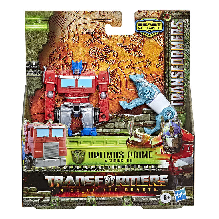 Transformers: Rise of the Beasts, pack de 2 figurines Beast Alliance Beast Weaponizers avec Optimus Prime, échelle 12,5 cm