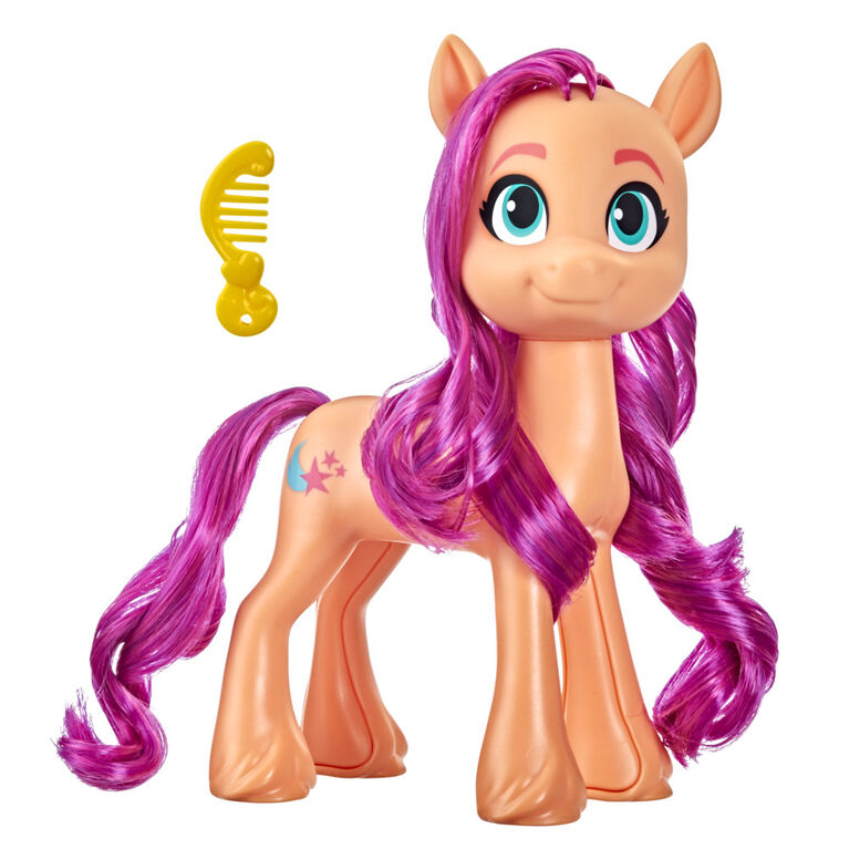 My Little Pony : Nouvelle génération, pack de grands amis du film, poney orange Sunny Starscout de 20 cm et peigne
