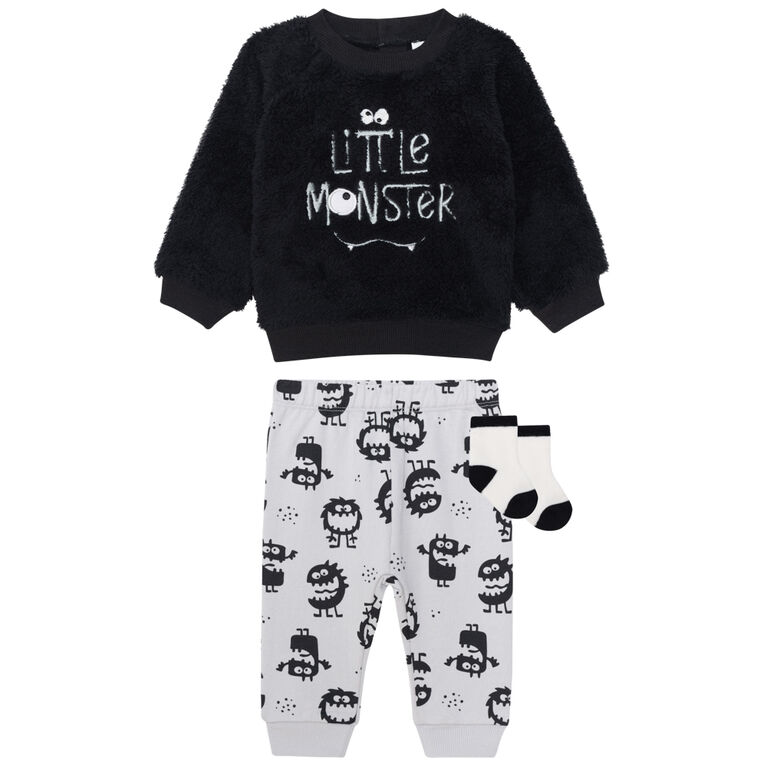 PL Baby ensemble 3 pièces monstre noir 18M