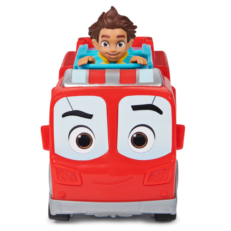 Disney Junior Firebuds, Bo and Flash Fire Truck Toy Vehicle with Pull Back Feature and Wheelie Action