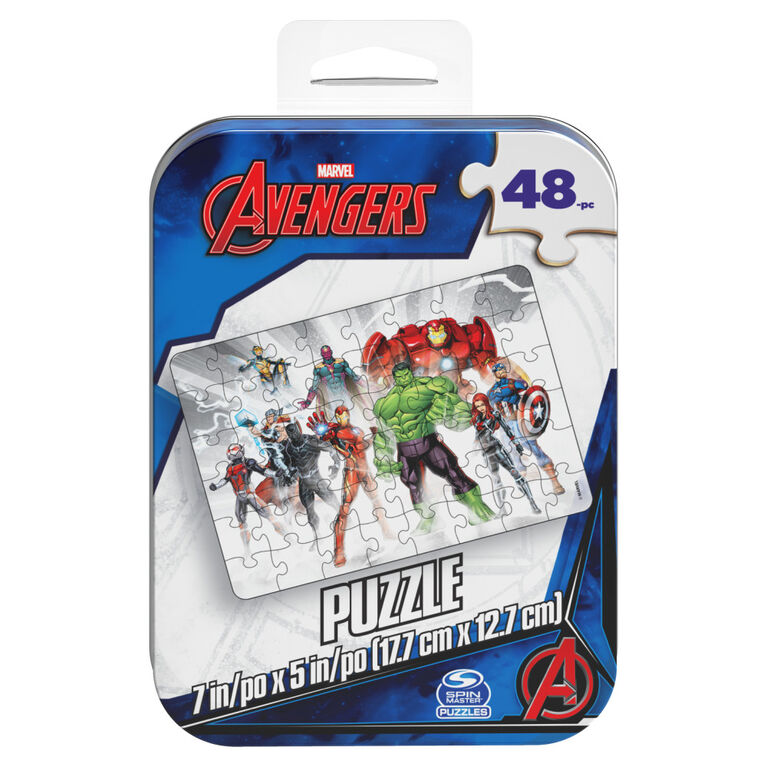 Marvel Avengers, 48-Piece Jigsaw Puzzle Captain America Iron Man Thor Hulk Black Panther Dr. Strange Thanos Tin Box