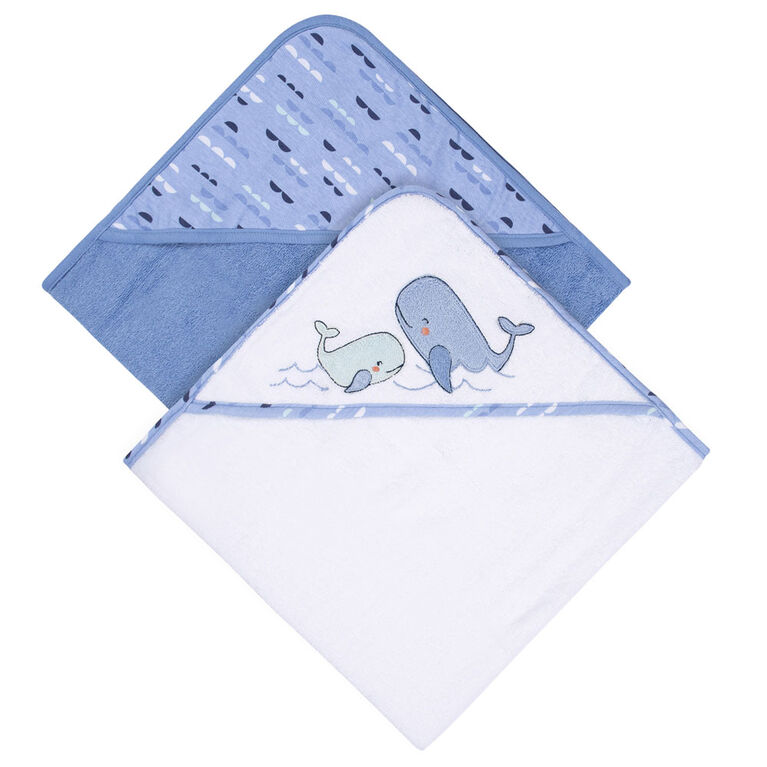 Koala Baby - Blue Whale Woven Hooded Towel - 2 Pack