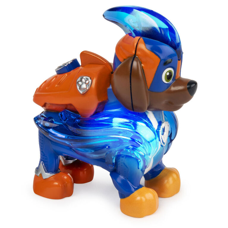 PAW Patrol, Mighty Pups Prêt à foncer, Figurine Zuma à collectionner avec uniforme lumineux