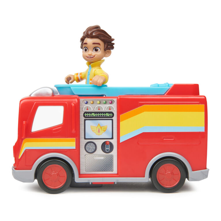 Disney Junior Firebuds, Bo and Flash, Action Figure and Fire Truck Vehicle with Interactive Eye Movement