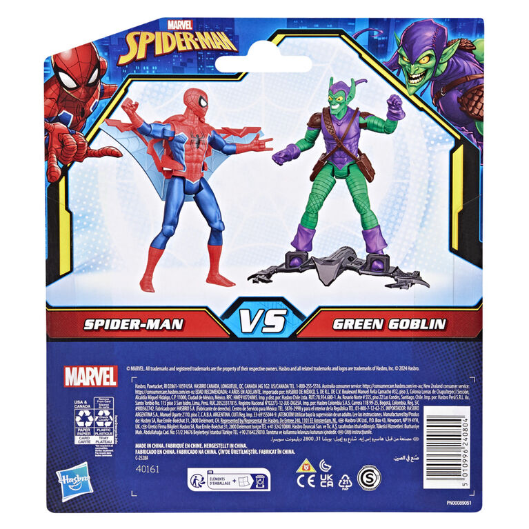 Spider-Man Epic Hero Series Spider-Man vs Green Goblin Action Figures & 2 Accessories (4 Inch)