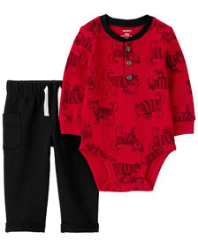 Carter's Two Piece Dog Thermal Bodysuit Pant Set Red  3M