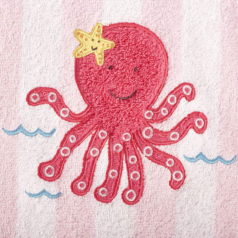 Koala Baby Red White Stripe Bath Towel With Octopus Applique