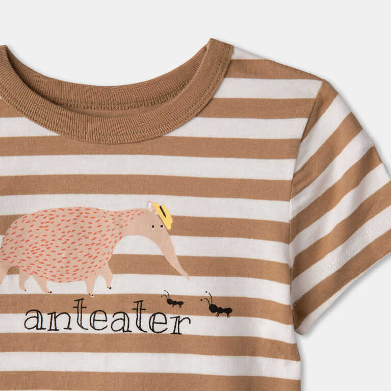 Short Sleeve Tee Brown Stripe Anteater 3-4Y