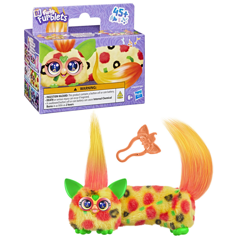 Furby DJ Furblets Pepp-Oh-Roni Mini Electronic Plush Toy with Funny Stretchable Sound Effects & Music, Speaks Furbish, Pizza Colors