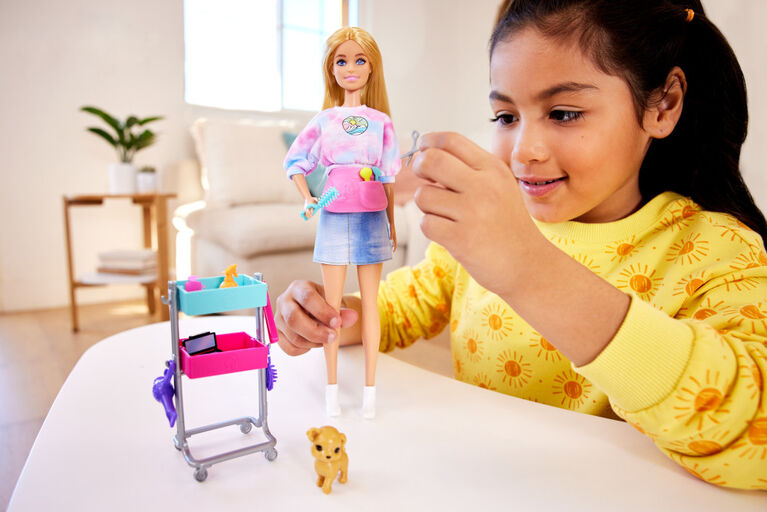 Barbie "Malibu" Stylist Doll and 14 Accessories Playset, Hair and Makeup Theme with Puppy and Styling Cart