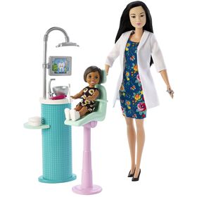 Barbie Dentist Doll, Brunette, and Playset with Brunette Patient Small Doll, Sink, Chair and More, Career-Themed Toy