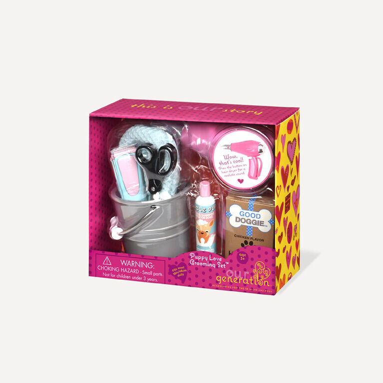 Puppy Love Grooming Set, Our Generation, Ensemble de toilettage pour animal pour poupées de 18 po