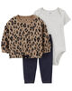 Carter's Three Piece Leopard Little Cardigan Set Brown