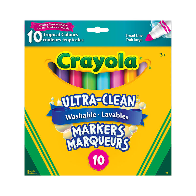 Crayola - 10 ct marqueurs lavables ultra-clean - couleurs tropicales