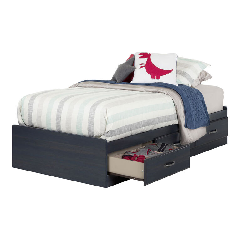 Ulysses Mate's Platform Storage Bed with 3 Drawers- Blueberry