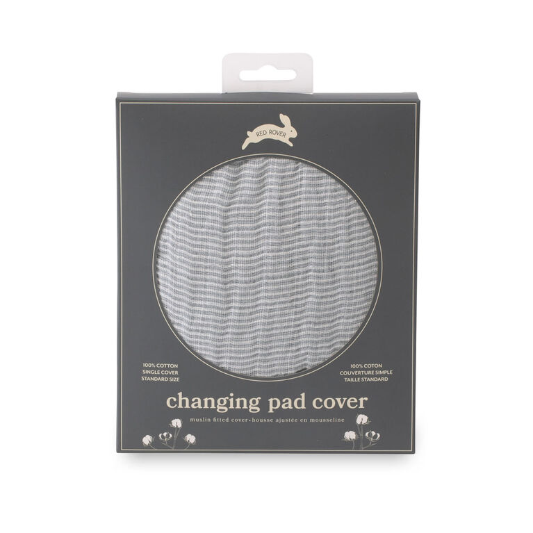 Red Rover - Cotton Muslin Changing Pad Cover -  Grey Micro Stripe - R Exclusive