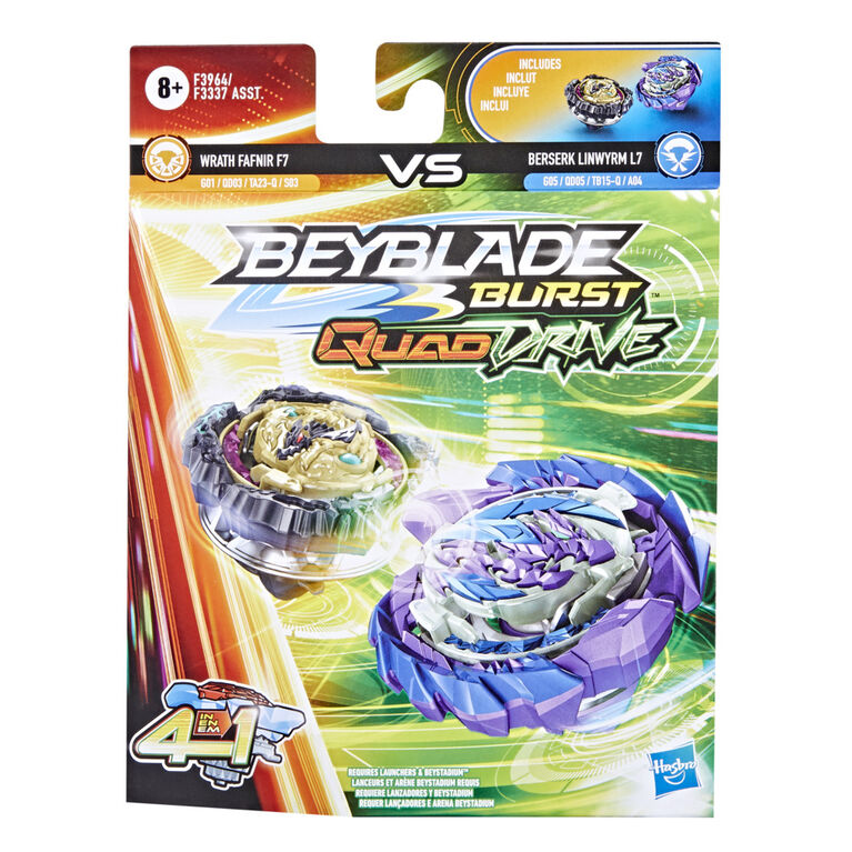 Beyblade Burst QuadDrive Wrath Fafnir F7 and Berserk Linwyrm L7 Spinning Top Dual Pack