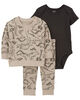 Ensemble 3 pi&egrave;ces petit chandail Carter's imprim&eacute; dinosaures, Taupe &ndash; 9M