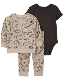 Ensemble 3 pi&egrave;ces petit chandail Carter's imprim&eacute; dinosaures, Taupe &ndash; 9M