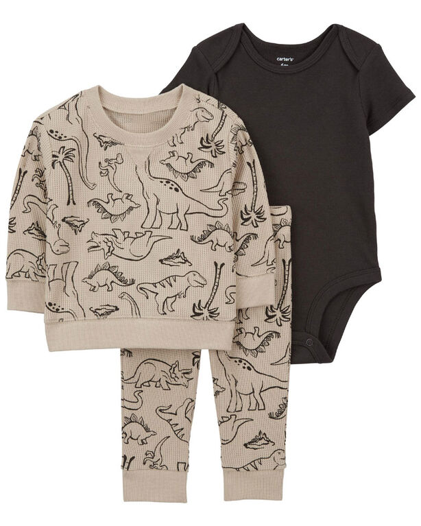 Ensemble 3 pi&egrave;ces petit chandail Carter's imprim&eacute; dinosaures, Taupe &ndash; 9M