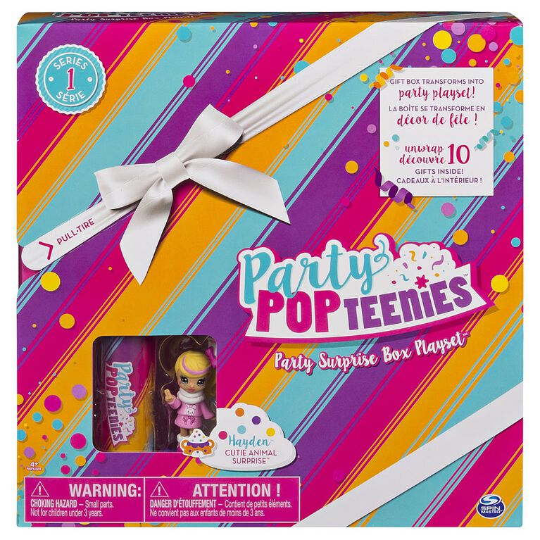 Party POP TEENIES - Party Surprise Box Playset Cutie Animal avec confettis, mini-poupée exclusive à collectionner et accessoires.