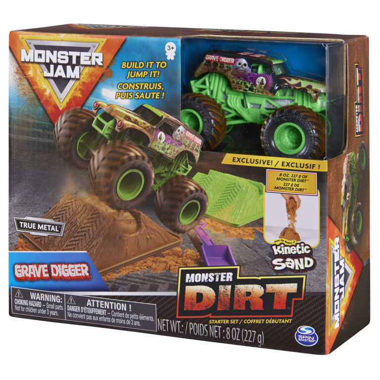 Monster Jam, Grave Digger Monster Dirt Starter Set with 8oz Monster Dirt and Official 1:64 Scale Truck
