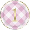 Pink Gingham 1st Bday 9"  Plates 8 pieces