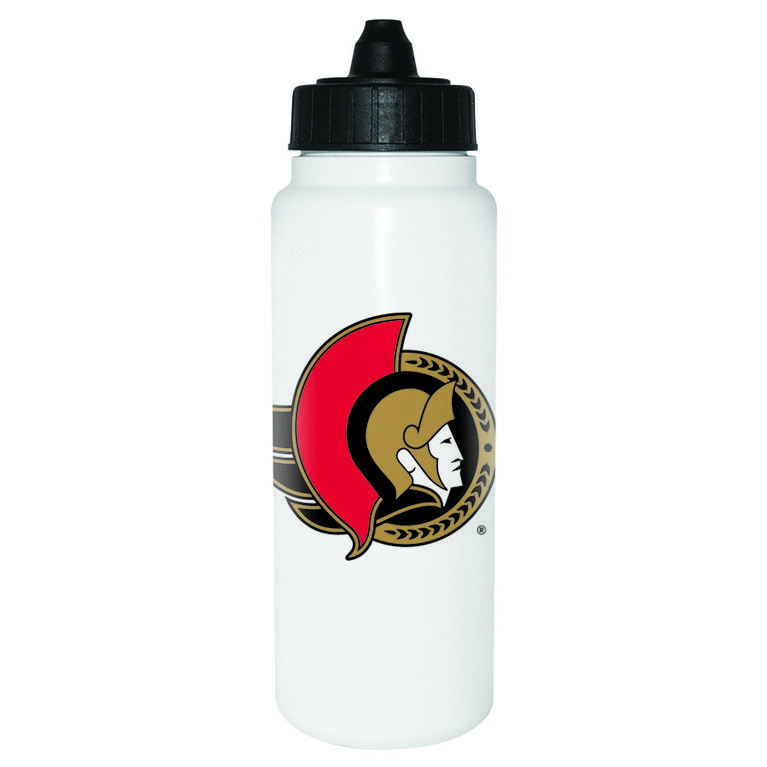 NHL Ottawa Senators 1L white Tallboy water bottle with black membrane lid