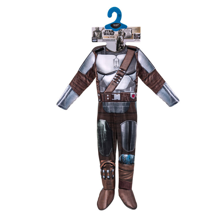 Star Wars The Mandalorian Deluxe Youth Costume Size Small - Powerwall Jumpsuit With Printed Design And Polyfill Stuffing Plus Gloves, Cape, And 3D Headpiece