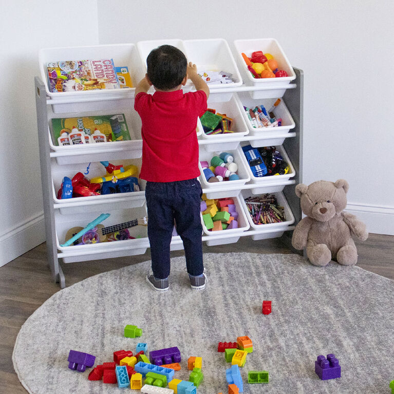 Toy Organizer with 16 Bins, Grey/White