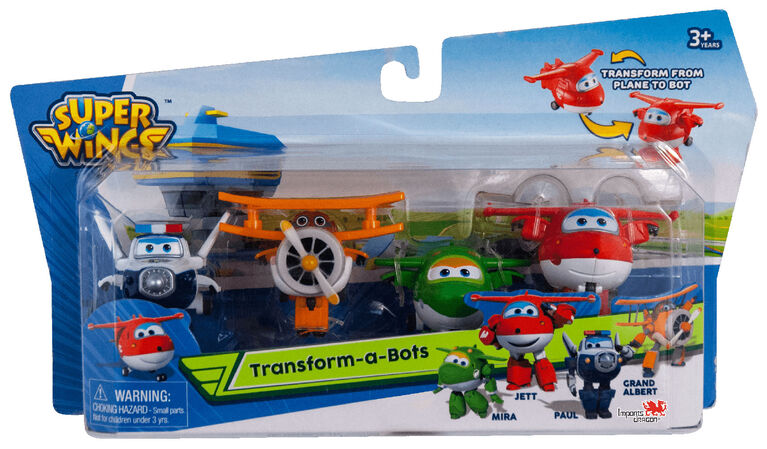 Super Wings Transform A Bots 4 Pack - Jett, Mira, Grand Albert and Paul