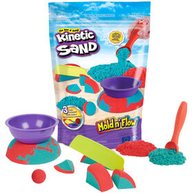 Kinetic Sand, Mold n' Flow, 680 g de sable rouge et turquoise, 3 outils, jouets sensoriels