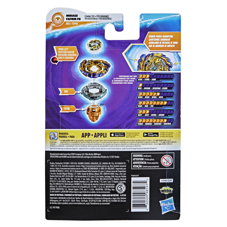 Beyblade Burst Surge Speedstorm Mirage Fafnir F6 Spinning Top Starter Pack