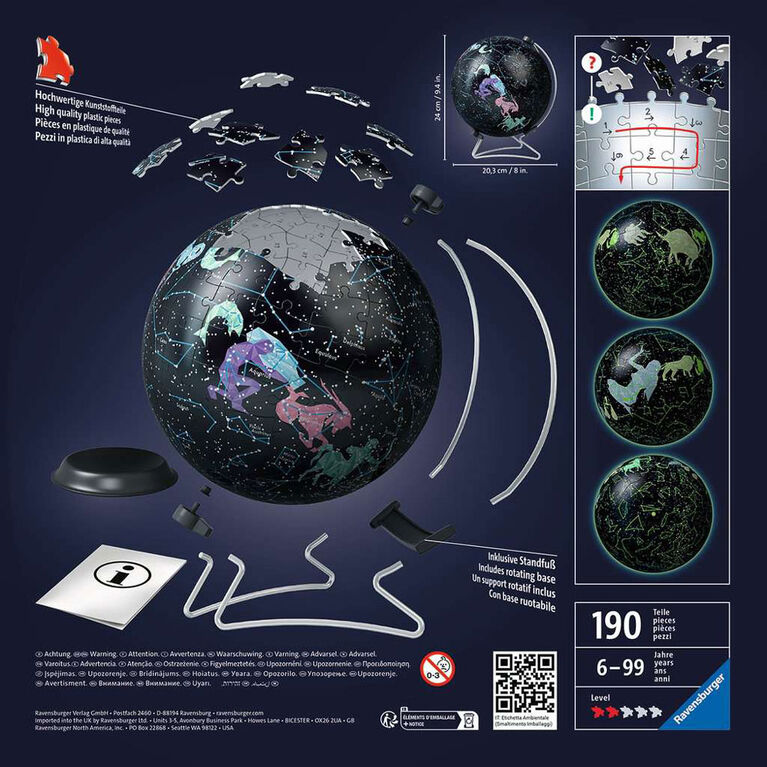 Ravensburger: Puzzle 3D Globe Lumineux dans le Noir avec des Étoiles 180pc