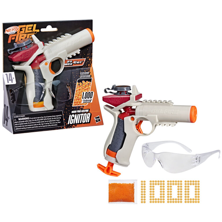 Nerf Pro Gelfire Ignitor Blaster, 1000 Gelfire Rounds, 60 Round Capacity, T-Pull Priming, Up To 150 FPS, Eyewear, Gifts For Teens