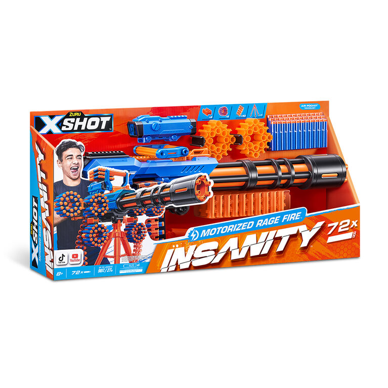  X-Shot Insanity Motorized Rage Fire by ZURU 72 Darts, Air  Pocket Technology Darts, Dart Storage, Blasting Power, Auto Feeding Belt,  Tripod & Scope, Outdoor Toy for Boys, Girls, Teens, Adults 