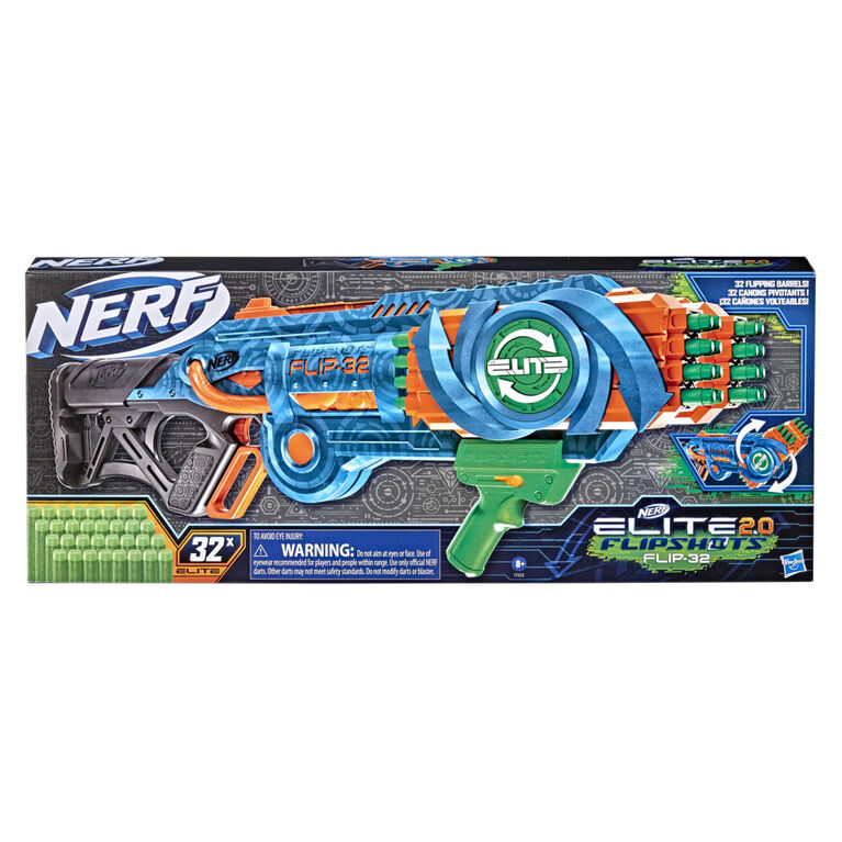 Nerf Elite 2.0, blaster Flipshots Flip-32, 2 fois 16 canons pivotants, capacité de 32 fléchettes - Notre exclusivité