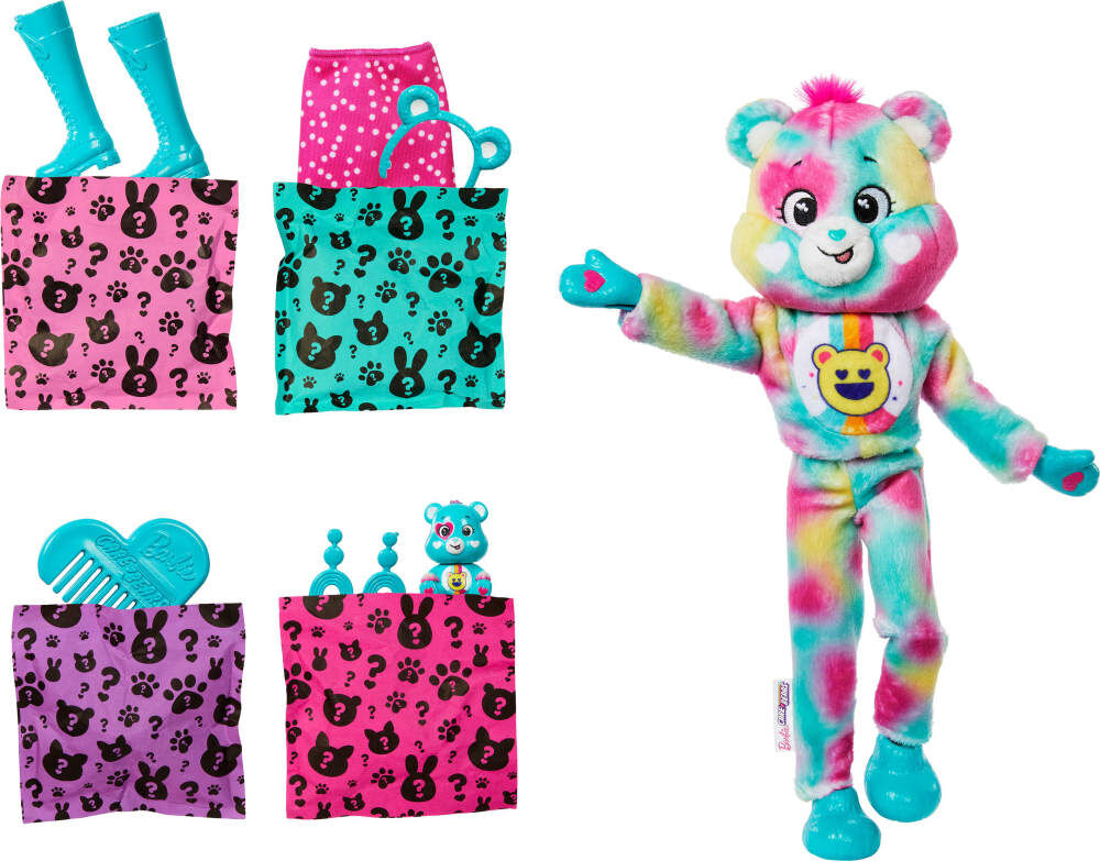 Barbie Cutie Reveal Care Bears Doll & Accessories, Series 2 Good Vibes Bear with 10 Surprises