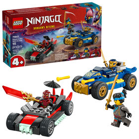 LEGO NINJAGO Le Duel de Voitures de Course entre Rogue et Drix, Ensemble de Jeu de Jouet de Ninja avec 3 Figurines Incluant Nya 71840
